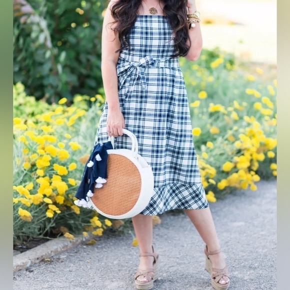 Ann Taylor Plaid Tie Waist Flare Midi Dress - Picture 7 of 7